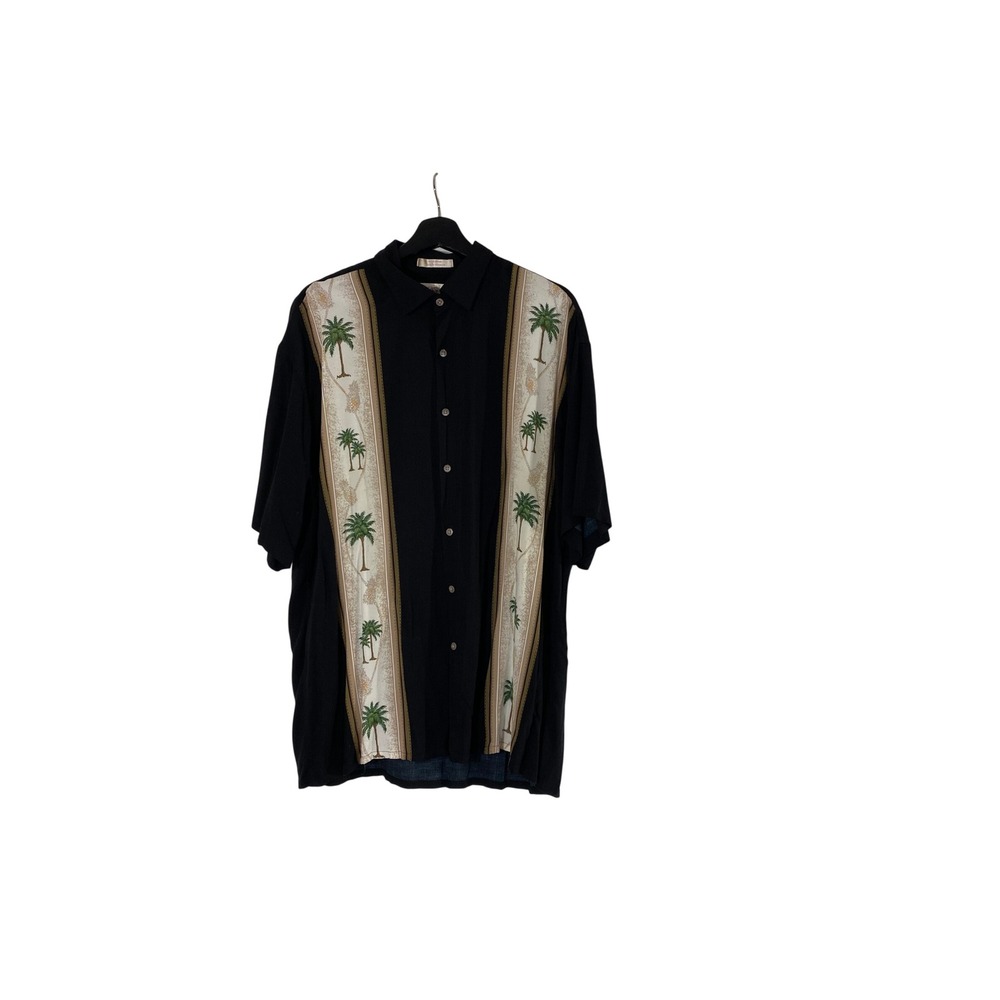Campia Moda Button Down Shirt Mens XL Black Excellent Palm Tree Tropical Rayon